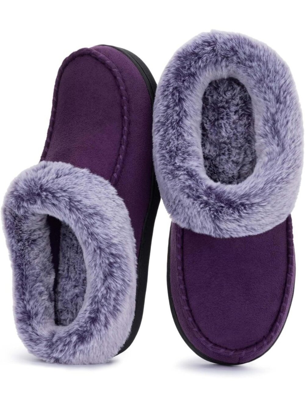 Women's Purple Faux Suede Memory Foam Fur Lined Non-Slip House Slippers